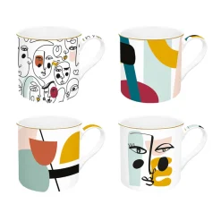 Coffret Cadeau|Petit Dejeuner>Easy Life Set de 4 mugs 300 ml en porcelaine fine MODERNISME