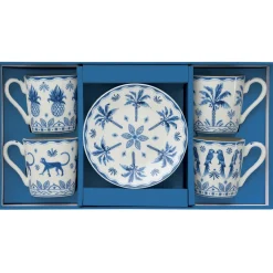 Ethnique|Petit Dejeuner>Easy Life Set de 4 tasses à café avec soucoupes bleues EXOTIC VIBES
