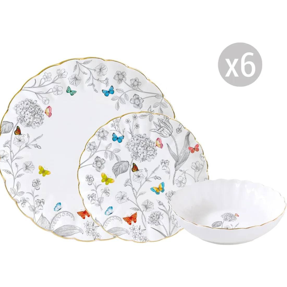 Nature|Services De Table En Porcelaine>Easy Life Set de vaisselle 18 pcs FLEURS ET PAPILLONS