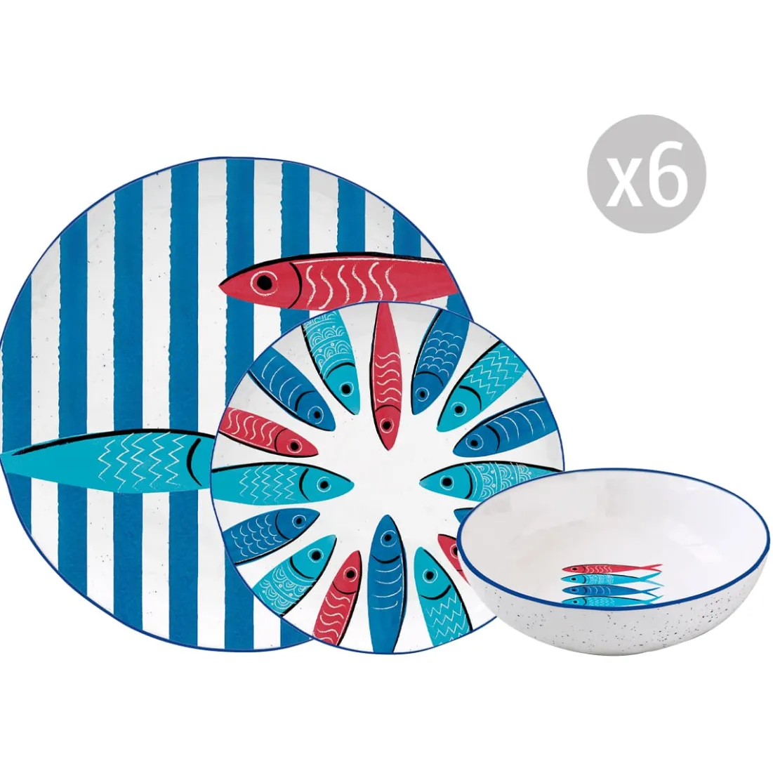 Maritime|Services De Table En Porcelaine>Easy Life Set de vaisselle 18 pcs SARDINE’S PARTY – vers.2