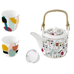Coffret Cadeau|Petit Dejeuner>Easy Life Théière avec infuseur de 600 ml et 2 tasses en porcelaine MODERNISM