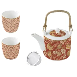Coffret Cadeau>Easy Life Théière avec infuseur en métal et 2 tasses en porcelaine 600 ml + 160 ml FLEURS DES RÊVES