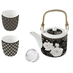 Coffret Cadeau|Petit Dejeuner>Easy Life Théière avec infuseur et 2 petites tasses ART DECO & FLOWERS