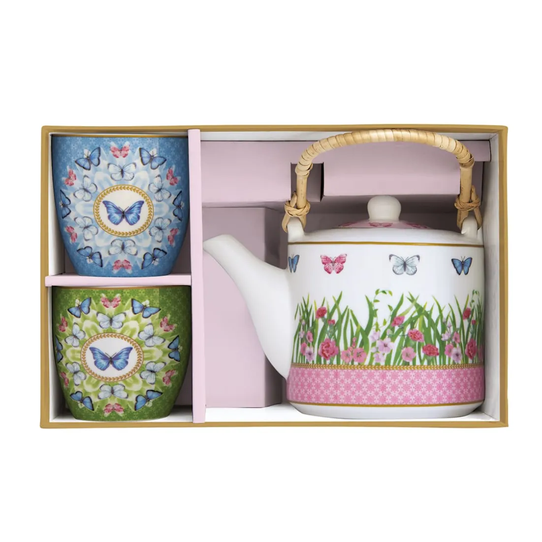 Romantique|Petit Dejeuner>Easy Life Théière avec infuseur et deux petites tasses SPRING PARADE